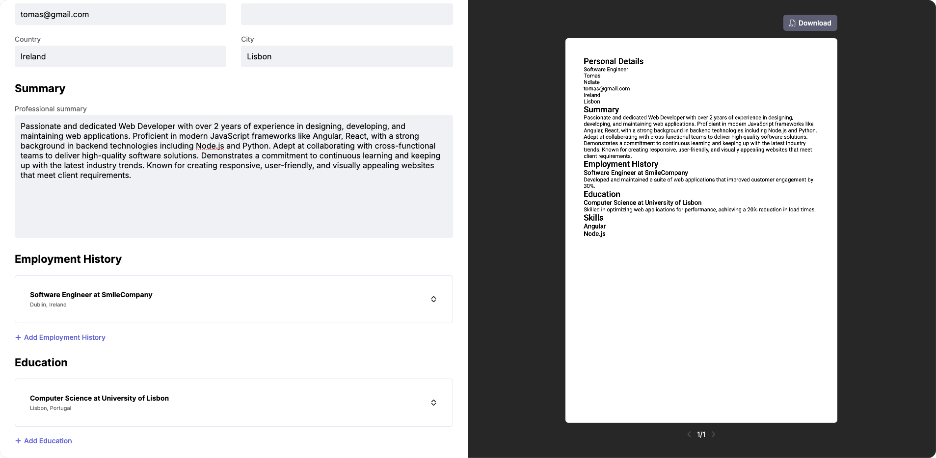 Project thumbnail for Resume Builder
